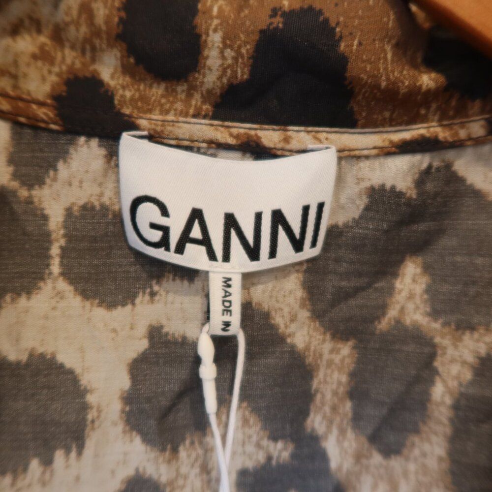 NWT GANNI leopard print top blouse short sleeve semisheer lightweight 36 breezy - Picture 3 of 16